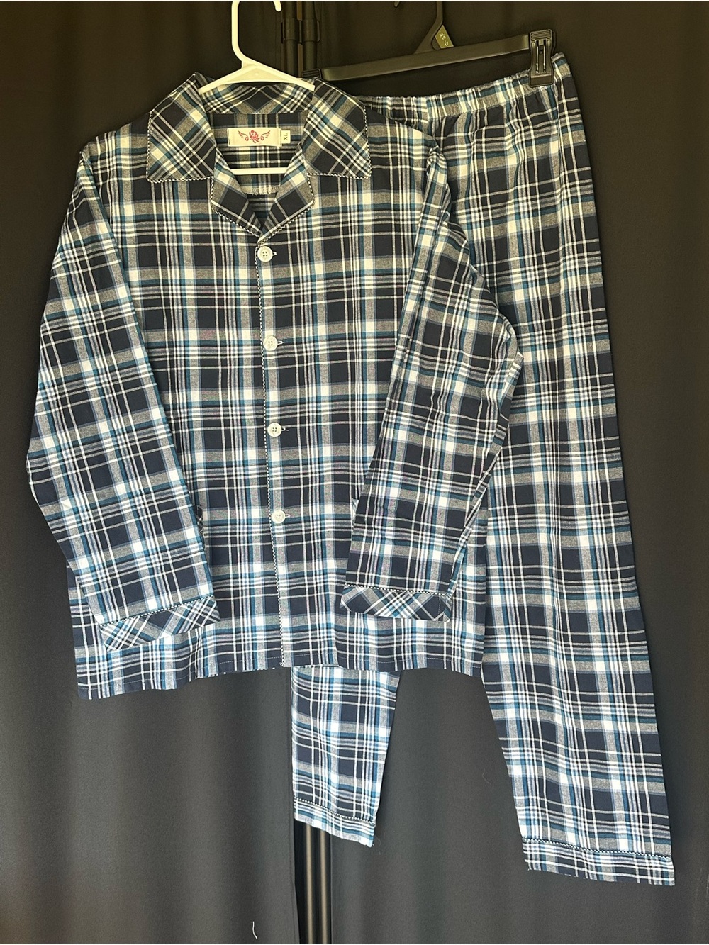 XL Women’s Navy & Light Blue Plaid Pajama Set - Classic Button-Front